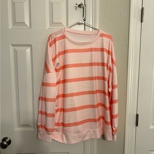 Coral and white Striped Sweatshirt